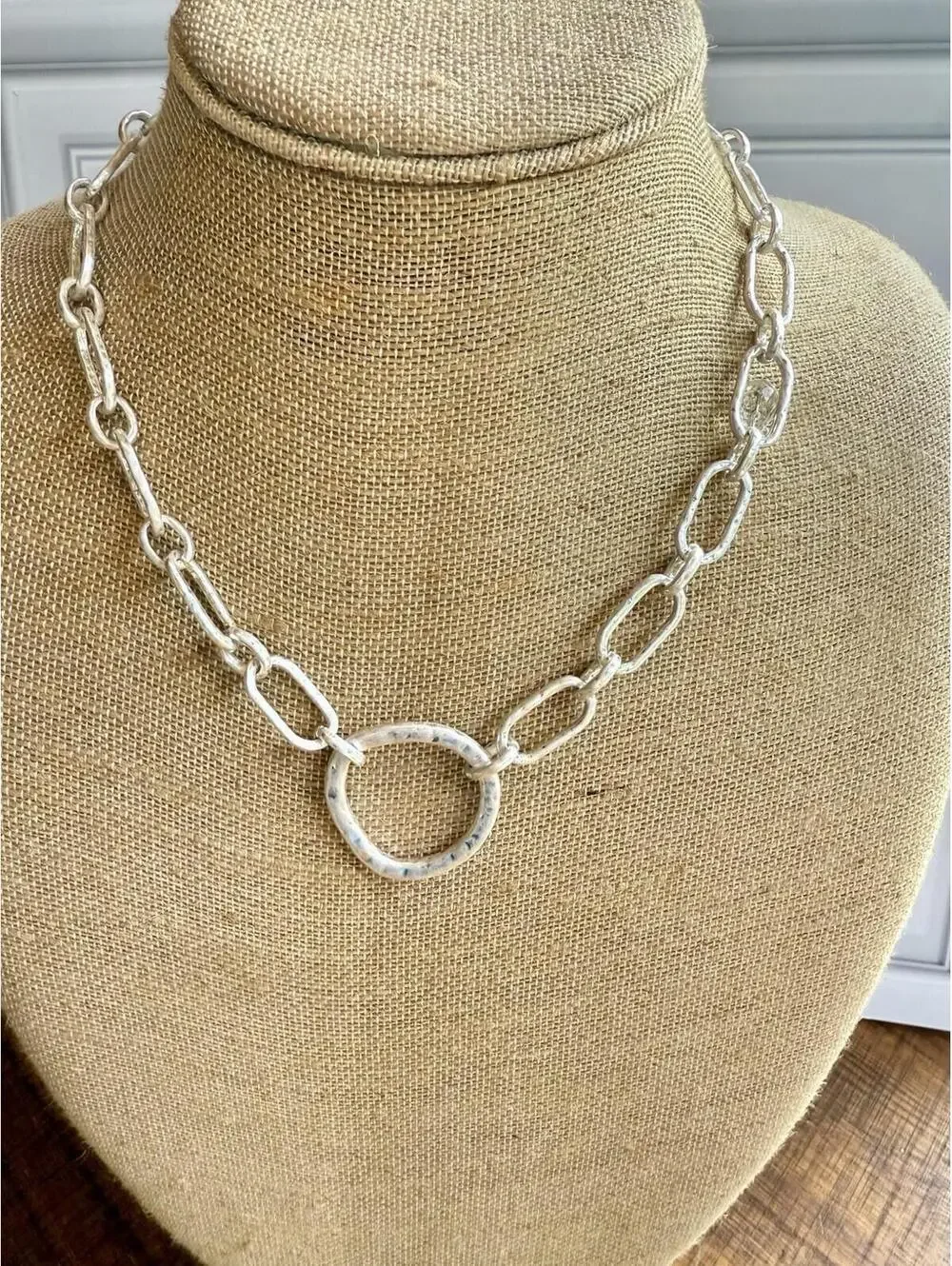 Patricia Nash Silver Tone Hammered Metal Open Link Statement Collar Necklace
